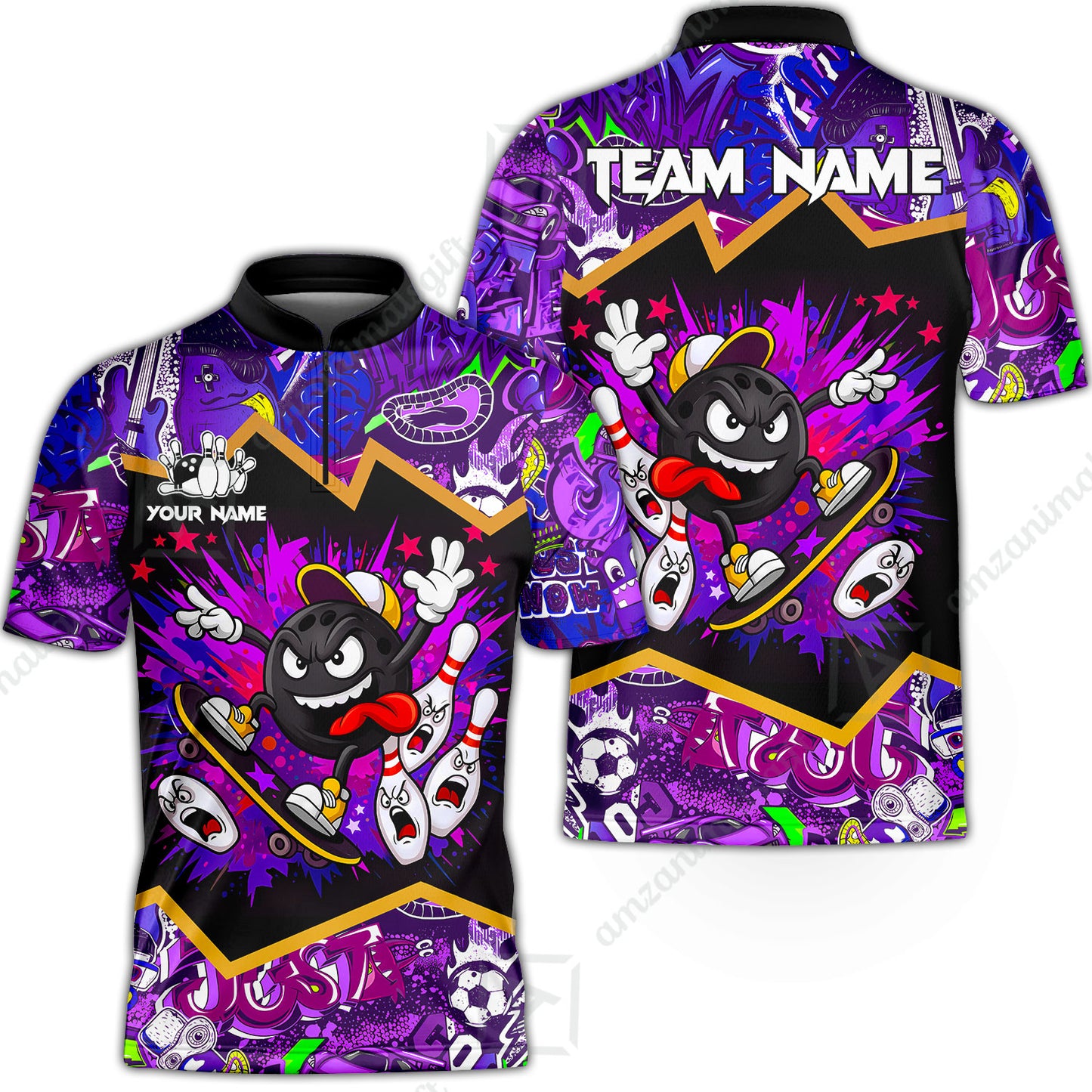 Customized Bowling Unisex Polo Shirt, Skater Bowling Ball Attack, Bowling Uniform, Personalized Name And Team Name