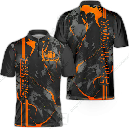 Custom Orange Strike, Bowling Shirts Men Polo Orange Camo, Bowling Team Jerseys