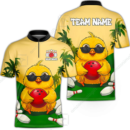 Custom Bowling Jersey Polo Shirt, Grass Landscape Chicken Bowling, Personalize Name and Team Name