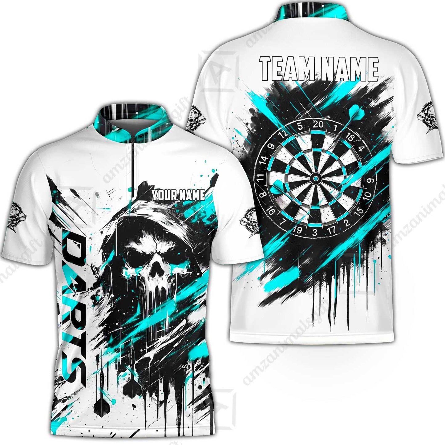 Custom Darts Jersey Polo Shirt, Grim Reaper Sketch Splatter, Custom Dart Jersey Team Shirt For Players With Name & Team Name