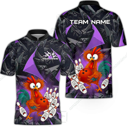 Custom Bowling Jersey Polo Shirt, Crazy Chicken Bowling Custom Bowling Jersey Team Shirt For Players With Name & Team Name