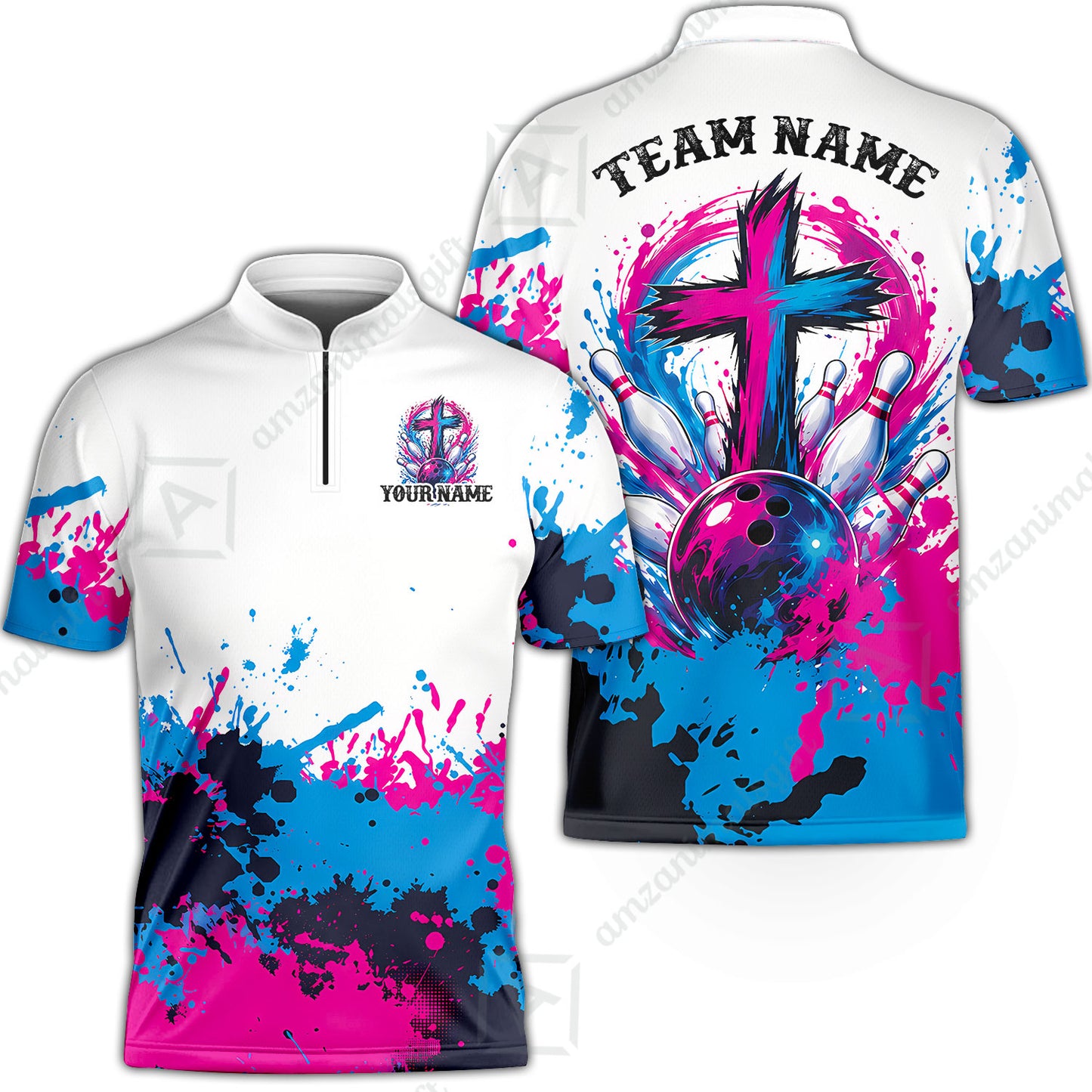 Custom Bowling Jersey Polo Shirt, Splash Pain Bowling Cross Colorful, Custom Bowling Jersey Team Shirt For Players With Name & Team Name