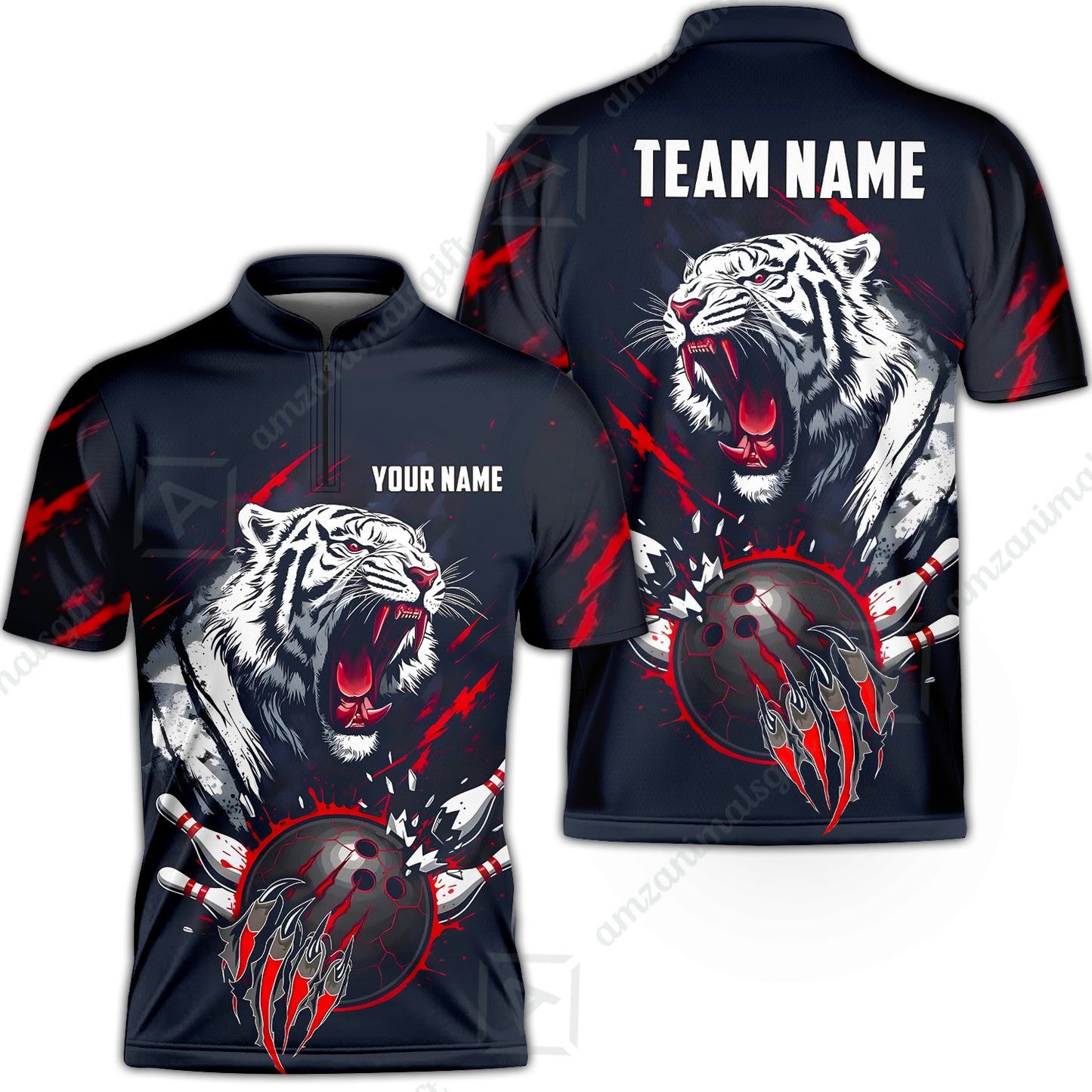 Custom Bowling Jersey Polo Shirt, White Tiger Mascot Bowling, Custom Bowling Jersey Team Shirt For Players With Name & Team Name