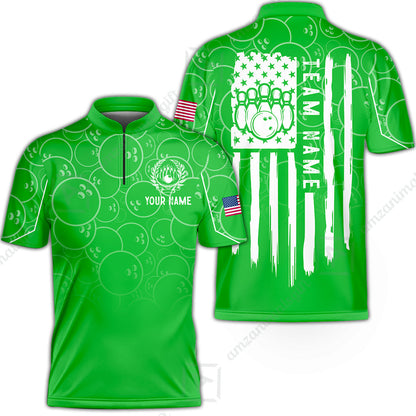 Custom Bowling Jersey Polo Shirt, Vibrant Kelly Ball Pattern Flag, Custom Bowling Jersey Team Shirt For Players With Name and Team Name