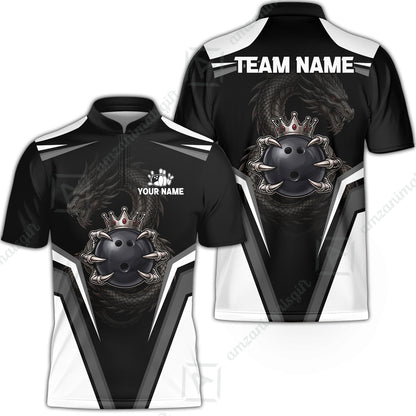 Custom Bowling Jersey Polo Shirt, Gothic Dark Dragon Royal Crown, Custom Bowling Jersey Team Shirt For Players With Name and Team Name