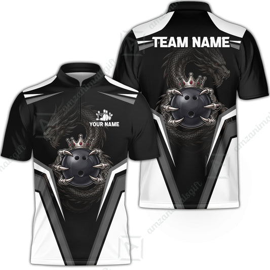 Custom Bowling Jersey Polo Shirt, Gothic Dark Dragon Royal Crown, Custom Bowling Jersey Team Shirt For Players With Name and Team Name