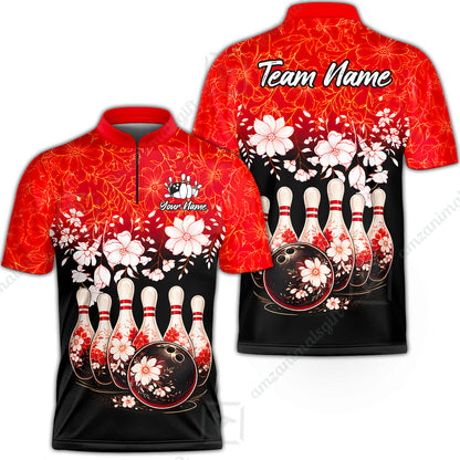 Custom Bowling Jersey Polo Shirt, Cherry Blossom Flower Bowling, Custom Bowling Jersey Team Shirt For Players With Name & Team Name