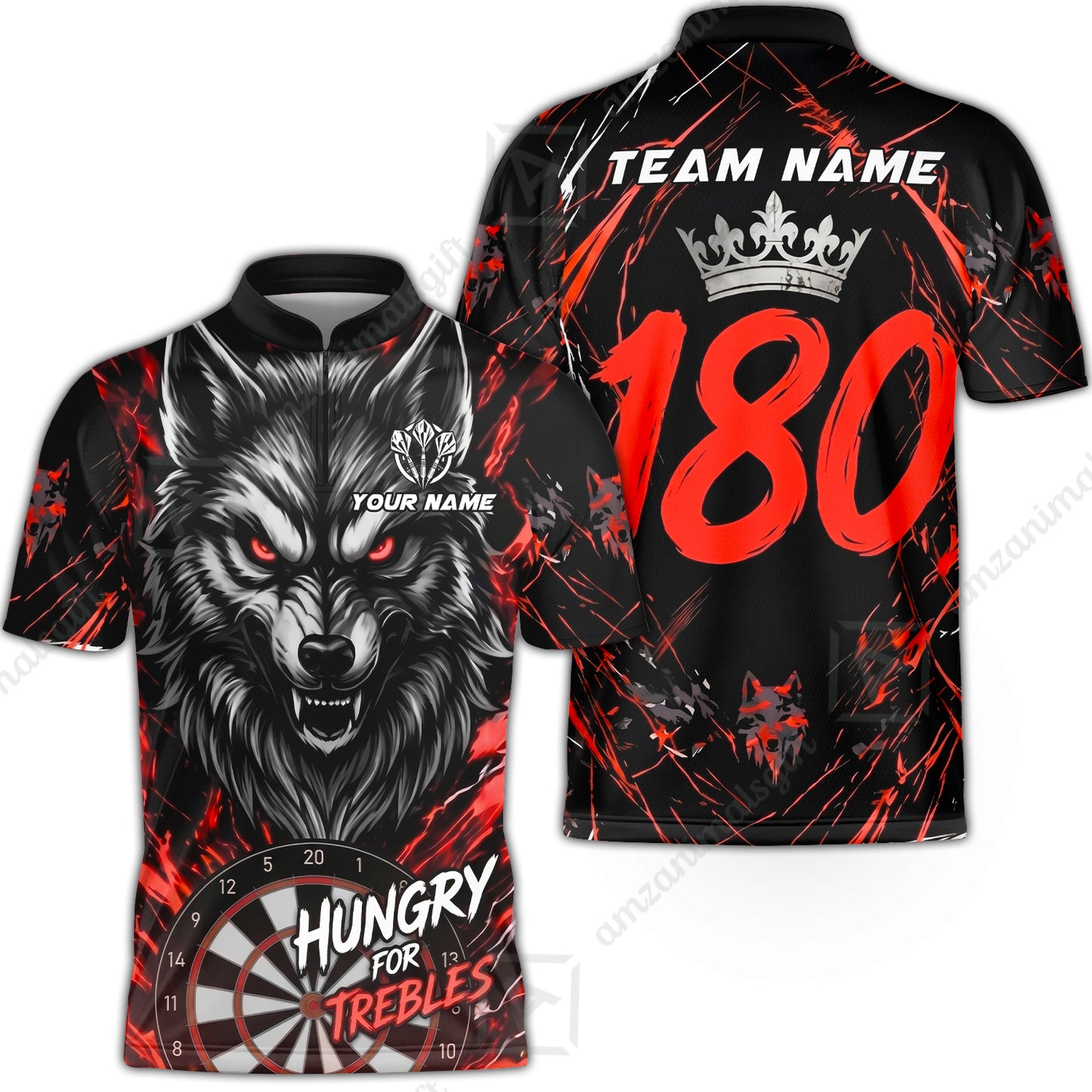 Custom Darts Jersey Polo Shirt, Wolf 180, Custom Dart Jersey Team Shirt For Players With Name & Team Name