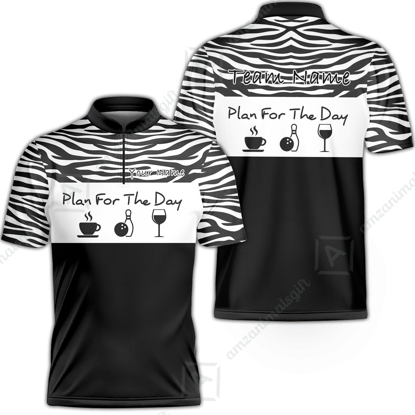 Custom Bowling Jersey Polo Shirt, Pink Zebra Pattern Bowling, Custom Bowling Jersey Team Shirt For Players With Name & Team Name