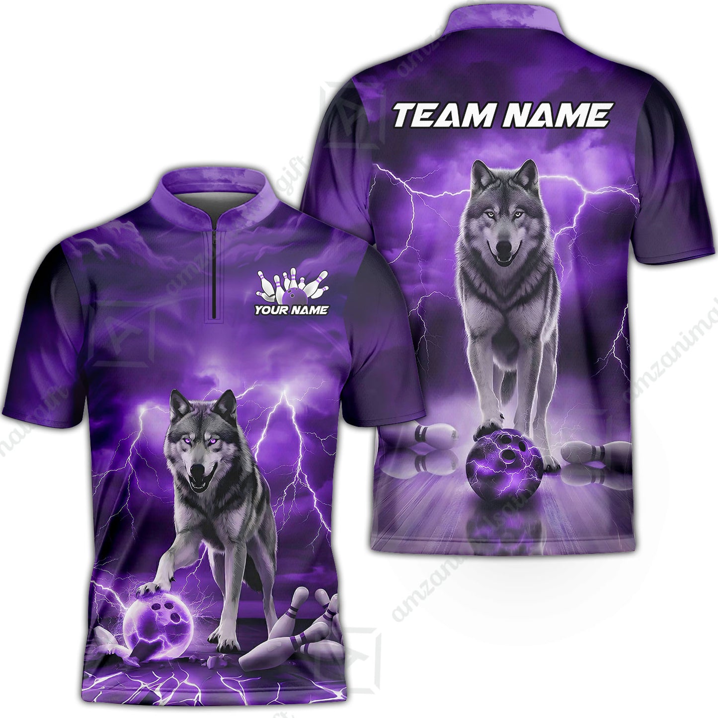Custom Bowling Jersey Polo Shirt, Electric Wolf Bowling Custom Bowling Jersey Team Shirt For Players With Name & Team Name