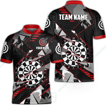 Custom Darts Team Jersey Unisex Polo Shirts, Custom Black Red Grunge Darts Team Jerseys Uniform, Personalized Name And Team Name