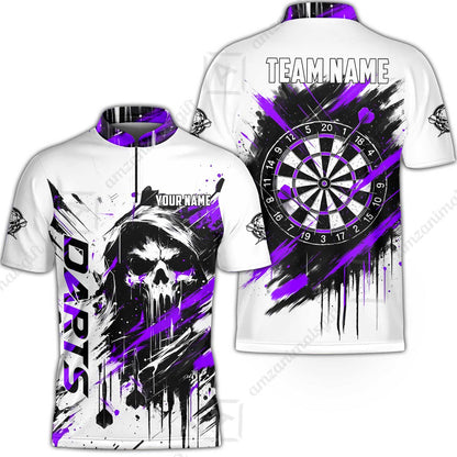 Custom Darts Jersey Polo Shirt, Grim Reaper Sketch Splatter, Custom Dart Jersey Team Shirt For Players With Name & Team Name