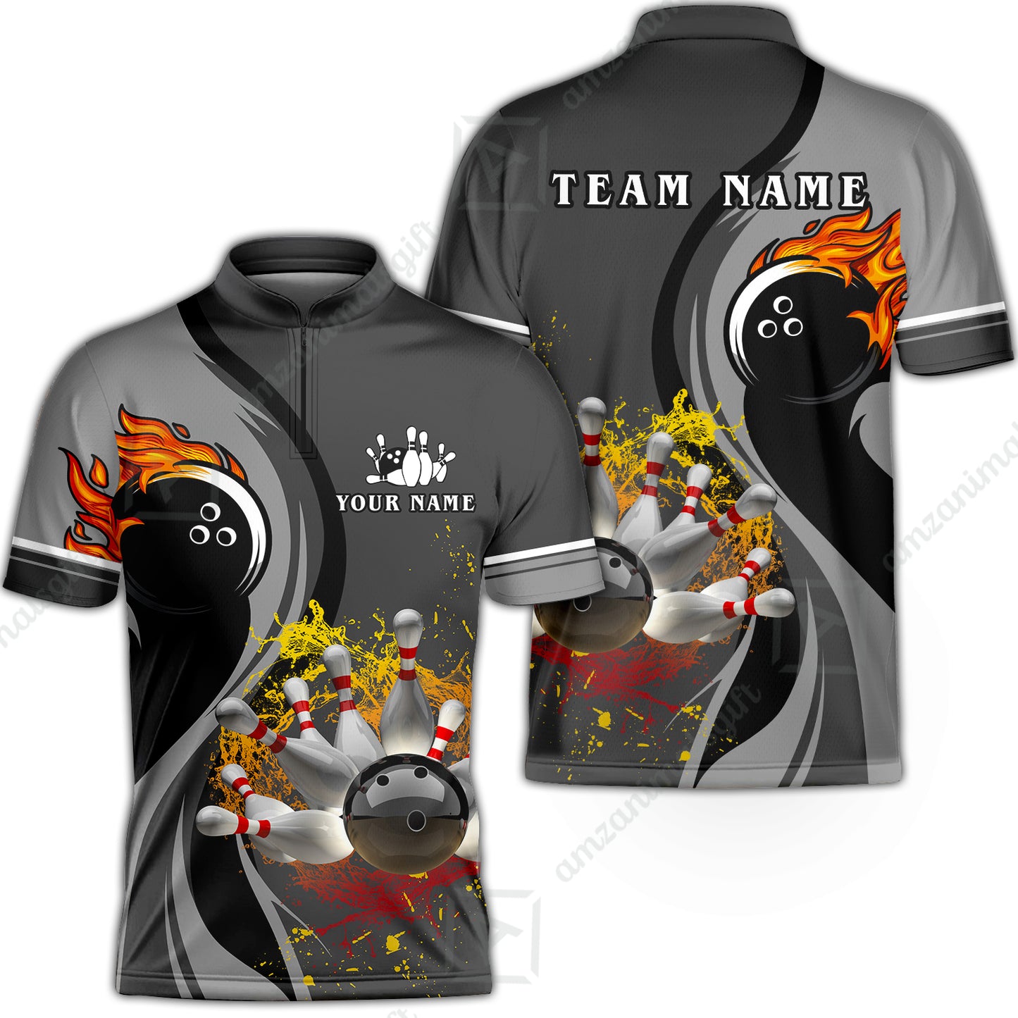 Customized Bowling Unisex Polo Shirt, Bowling And Pins Water Flow Multicolor Option Customized Name And Team Name For Bowling Team Polo Jerseys Shirts