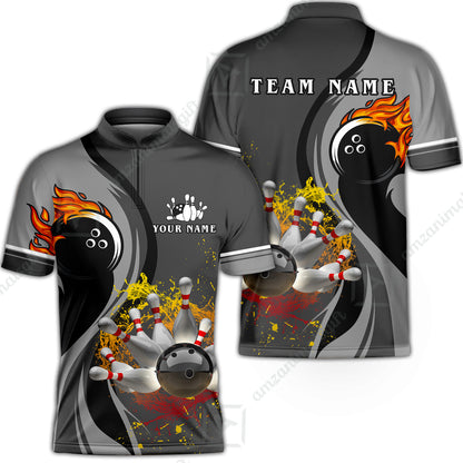 Customized Bowling Unisex Polo Shirt, Bowling And Pins Water Flow Multicolor Option Customized Name And Team Name For Bowling Team Polo Jerseys Shirts