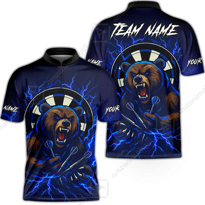 Custom Darts Team Long Sleeve Polo Shirt, Personalized Bear Thunder Lightning Darts Shirt with Name & Team Name