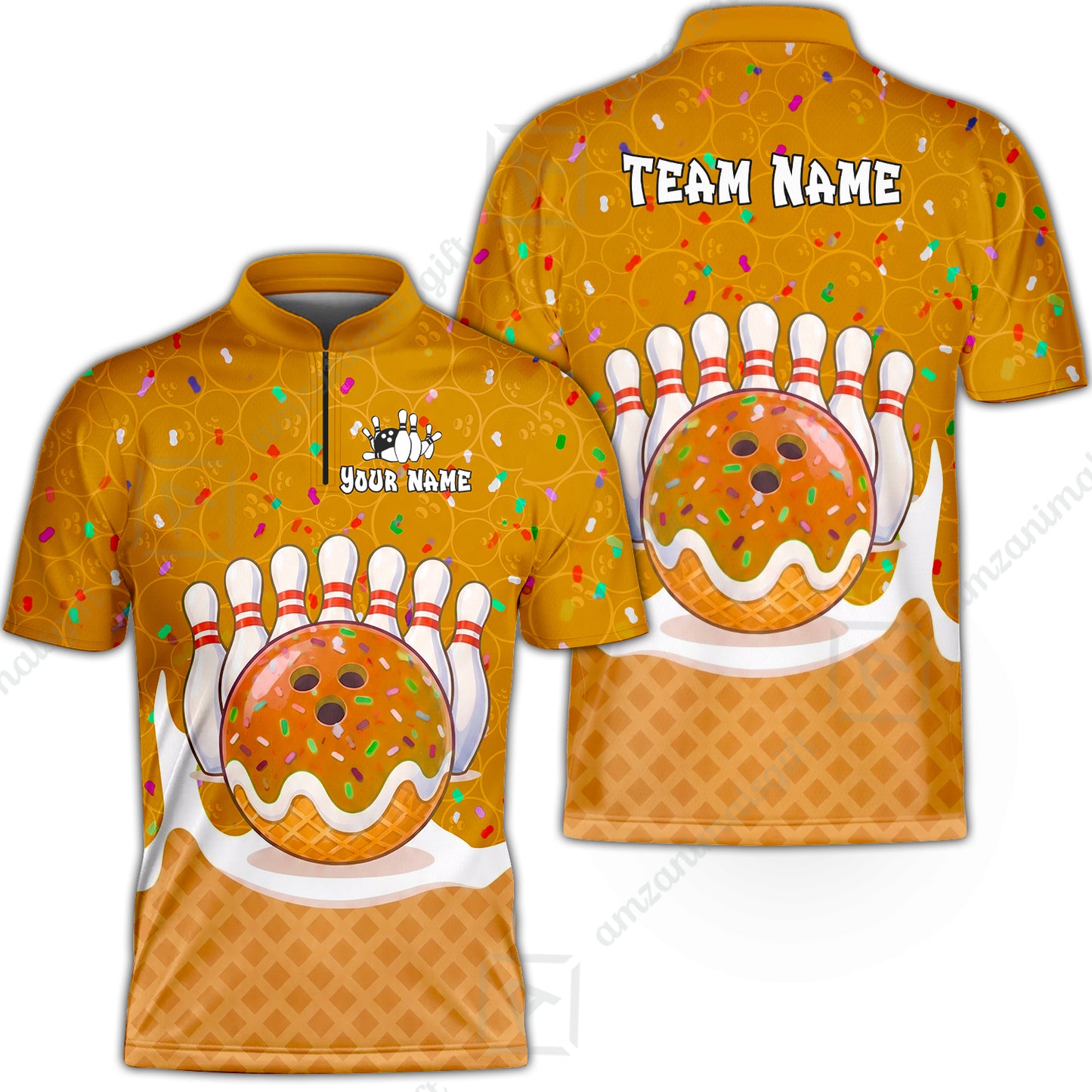 Custom Bowling Jersey Polo Shirt, Bowling Sprinkles Ice Cream Cone, Personalized Name & Team Name