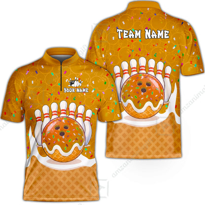 Custom Bowling Jersey Polo Shirt, Bowling Sprinkles Ice Cream Cone, Personalized Name & Team Name