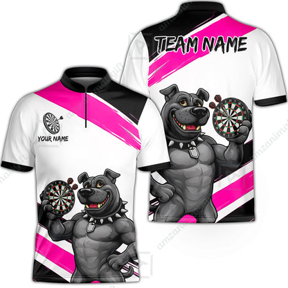 Custom Darts Jersey Polo Shirt, Pitbull Hold Dart Board, Custom Dart Jersey Team Shirt For Players With Name & Team Name