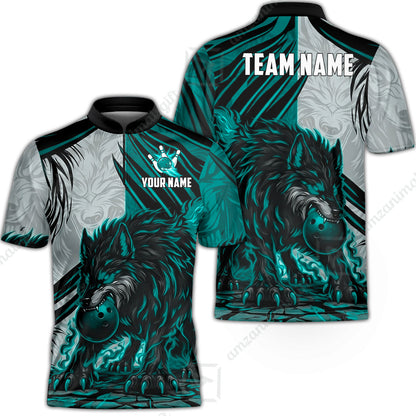Custom Bowling Jersey Polo Shirt, Lone Wolf Strike & Emerald Frost, Custom Bowling Jersey Team Shirt For Players With Name & Team Name