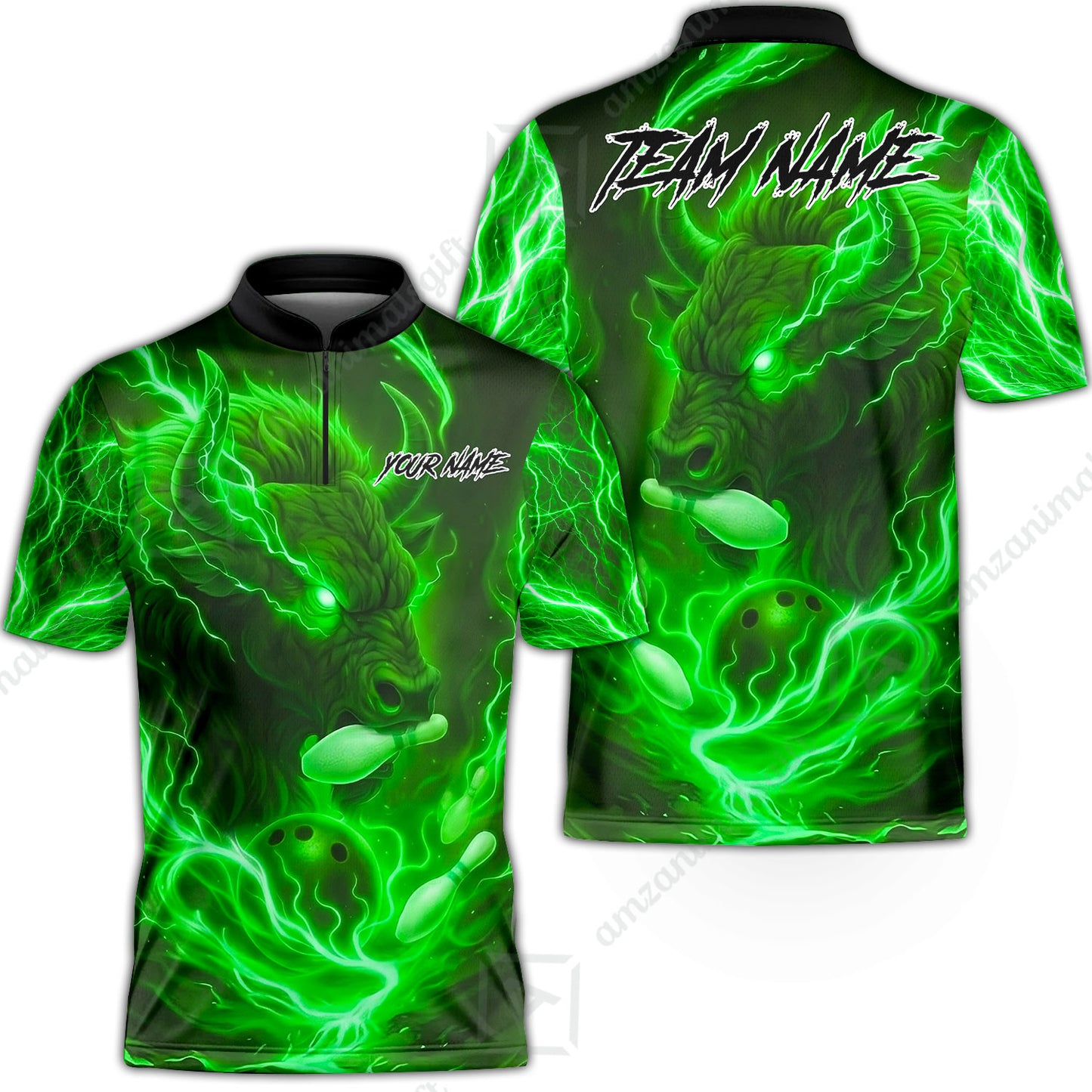 Custom Bowling Jersey Polo Shirt, Charging Bull Bowling Custom Bowling Jersey Team Shirt For Players With Name & Team Name