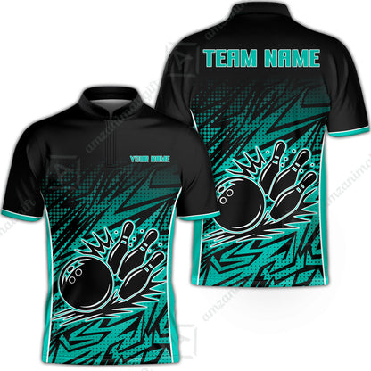 Customized Bowling Unisex Polo Shirt, Abstract Sameless Pattern Color Bowling Uniforms, Personalized Name And Team Name