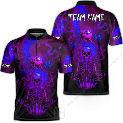 Custom Bowling Team Unisex Polo Shirt, Neon Skull CNB Bowling Custom Shirt Featuring Personalized Name and Team Name