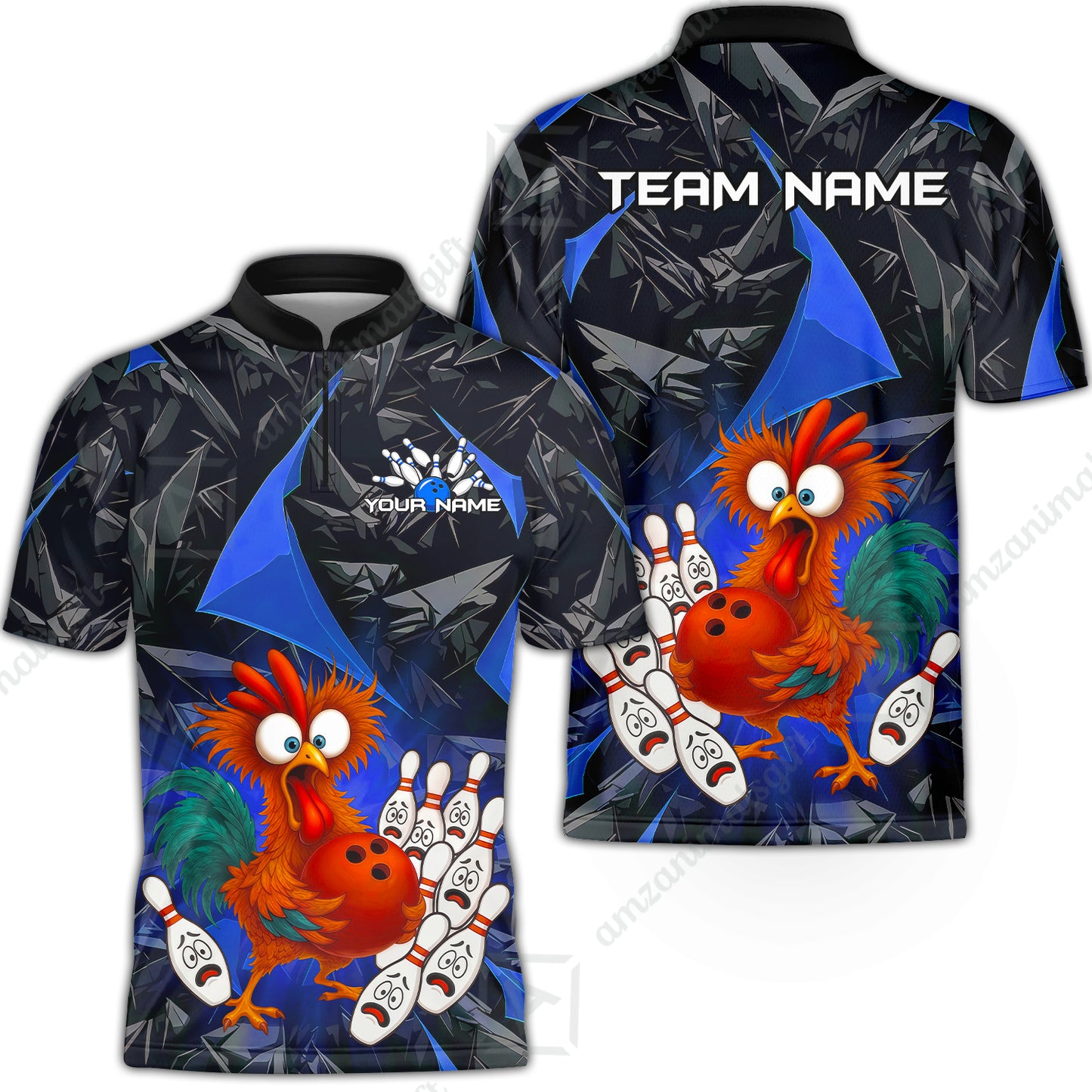 Custom Bowling Jersey Polo Shirt, Crazy Chicken Bowling Custom Bowling Jersey Team Shirt For Players With Name & Team Name