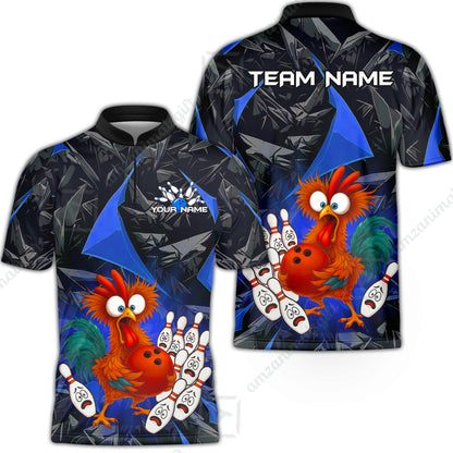 Custom Bowling Jersey Polo Shirt, Crazy Chicken Bowling Custom Bowling Jersey Team Shirt For Players With Name & Team Name