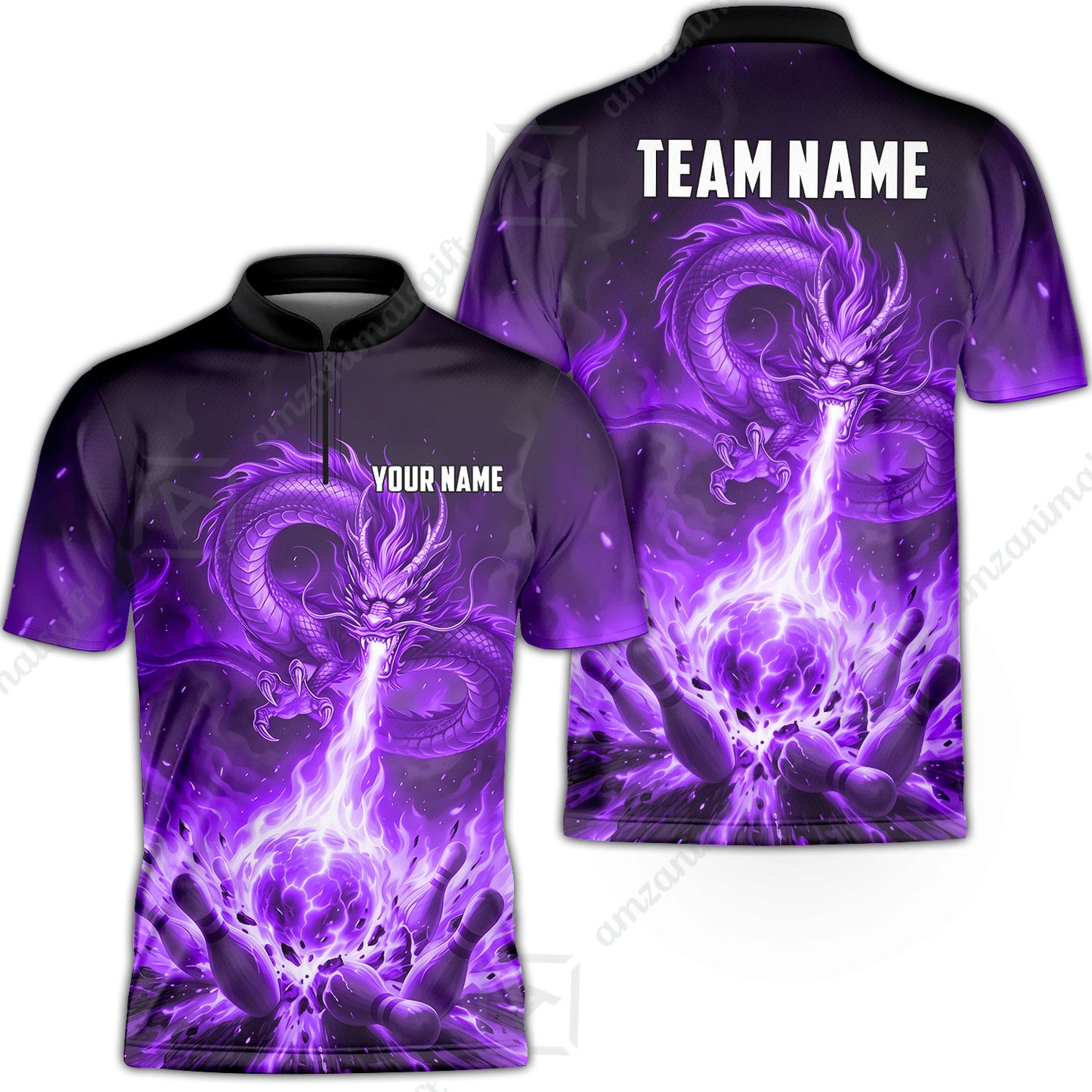 Custom Bowling Jersey Polo Shirt, Asian Dragon's Fire Strike, Custom Bowling Jersey Team Shirt For Players With Name & Team Name