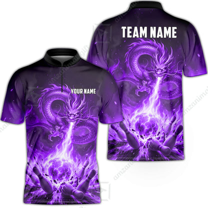 Custom Bowling Jersey Polo Shirt, Asian Dragon's Fire Strike, Custom Bowling Jersey Team Shirt For Players With Name & Team Name