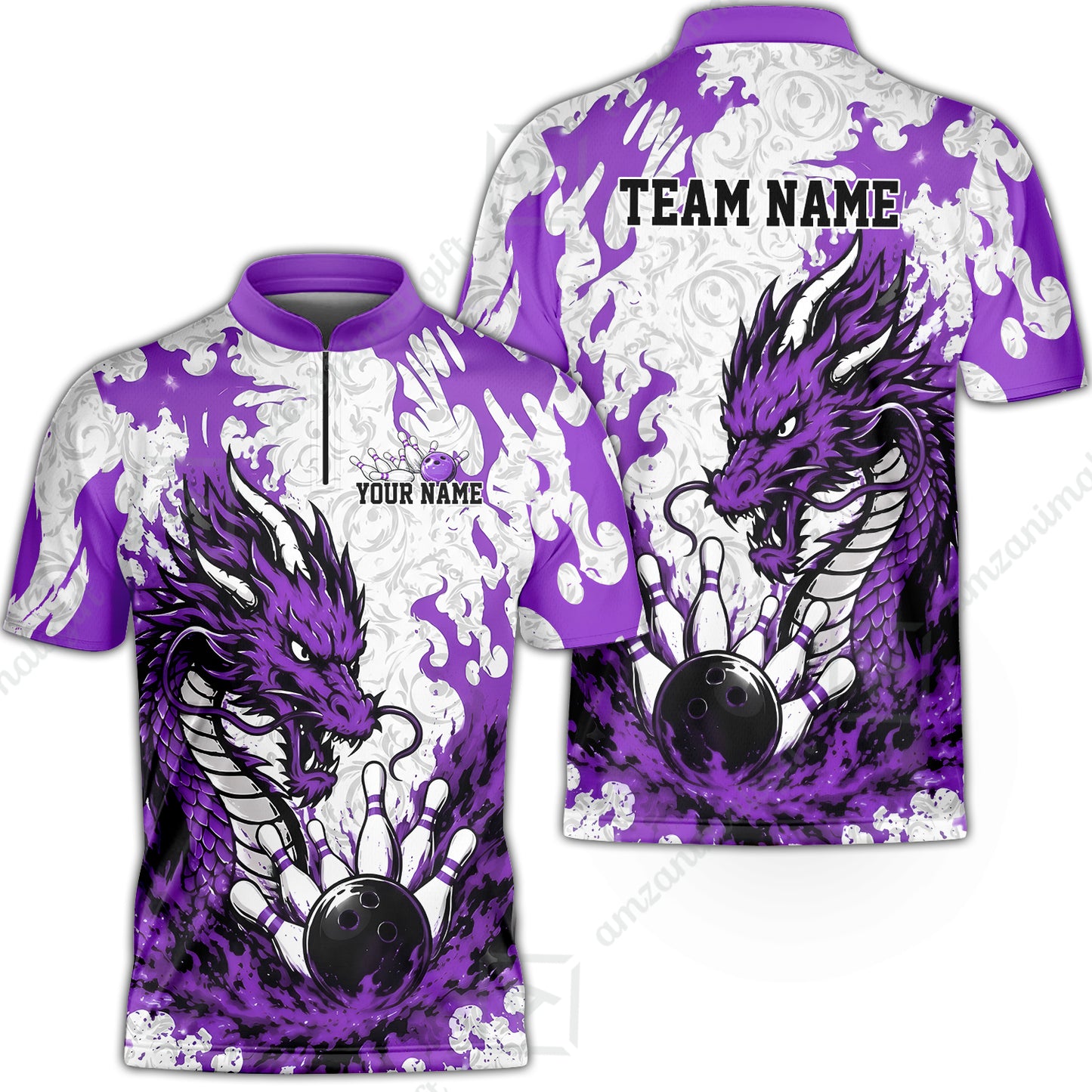 Custom Bowling Jersey Polo Shirt, Fierce Crimson Fire Dragon Strike, Custom Bowling Jersey Team Shirt For Players With Name and Team Name