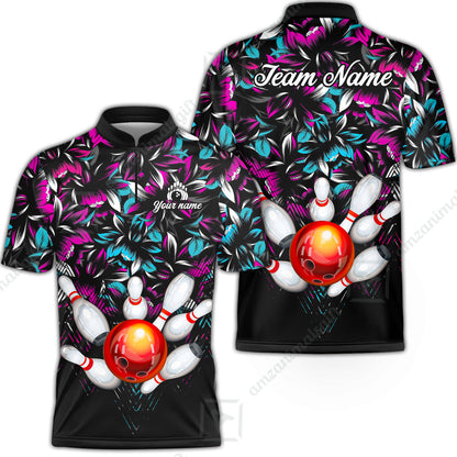 Custom Bowling Jersey Polo Shirt, Tropical Floral Bowling, Custom Bowling Jersey Team Shirt For Players With Name & Team Name