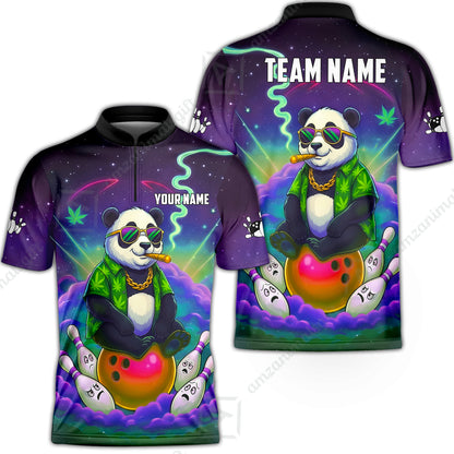 Custom Bowling Jersey Polo Shirt, Chill Panda & Cosmic Vibe, Custom Bowling Jersey Team Shirt For Players With Name & Team Name