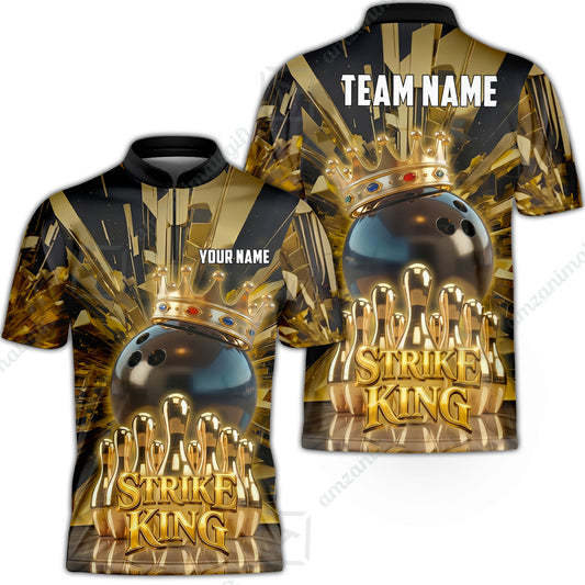 Custom Bowling Jersey Polo Shirt, Luxury Gold Strike King Crown, Custom Bowling Jersey Team Shirt For Players With Name and Team Name