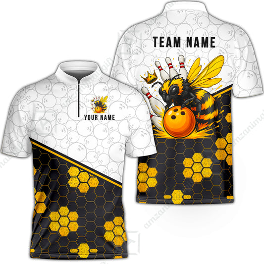 Custom Bowling Jersey Polo Shirt, Elite Golden Honeycomb Bee, Custom Bowling Jersey Team Shirt For Players With Name and Team Name