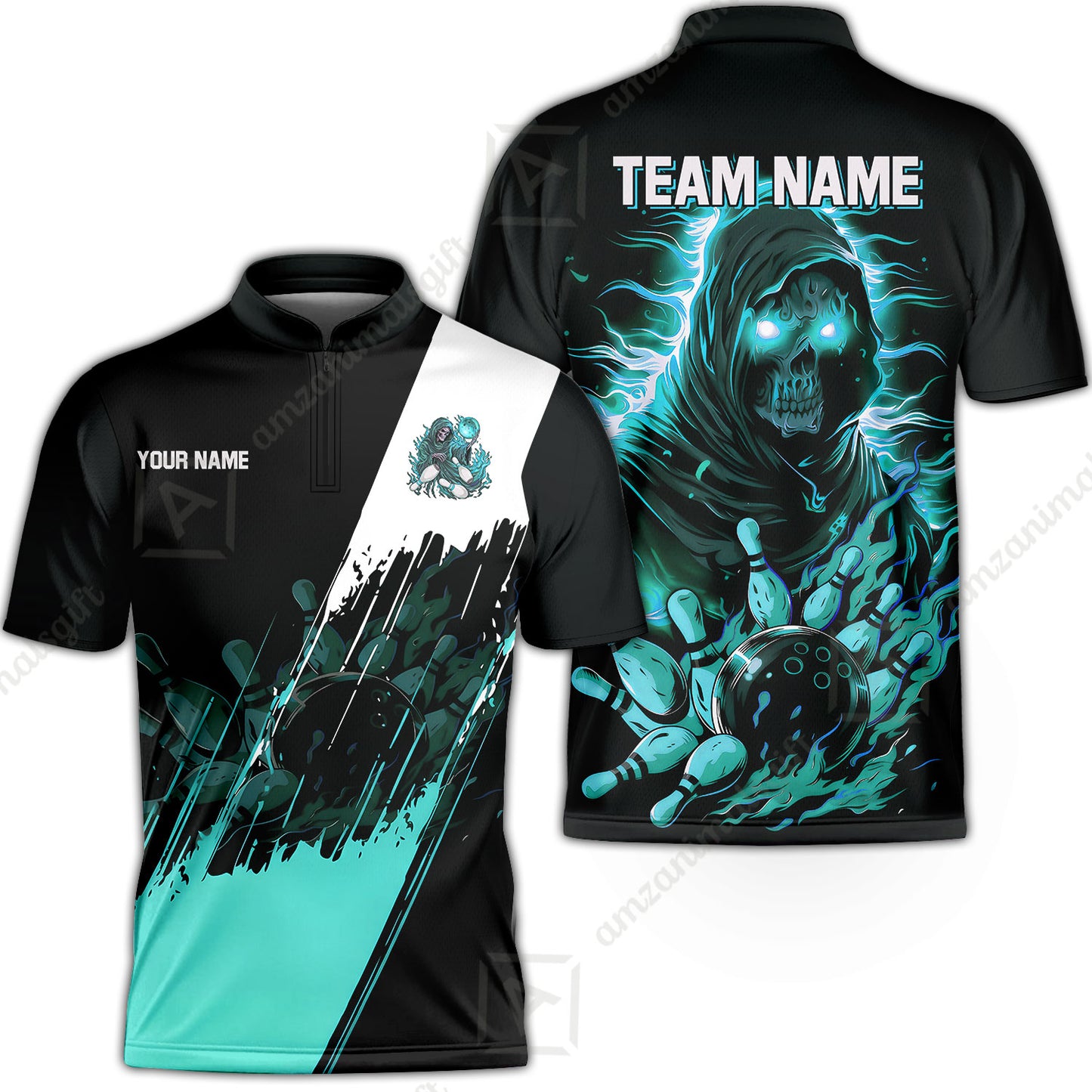Custom Bowling Jersey Polo Shirt, Glow Reaper Bowling Custom Bowling Jersey Team Shirt For Players With Name & Team Name