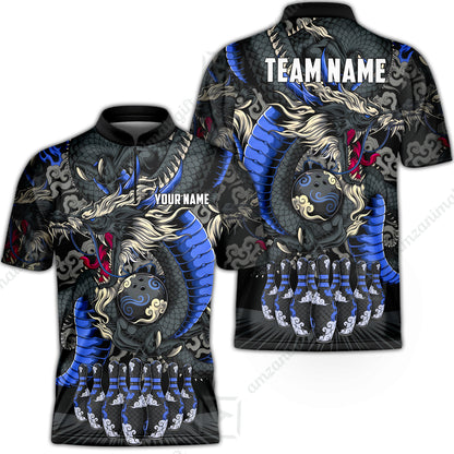 Custom Bowling Jersey Polo Shirt, Oriental Jade Dragon & Classic Clouds, Custom Bowling Jersey Team Shirt For Players With Name & Team Name