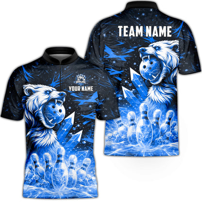 Custom Bowling Jersey Polo Shirt, Arctic Bear & Crystal Galaxy, Custom Bowling Jersey Team Shirt For Players With Name & Team Name