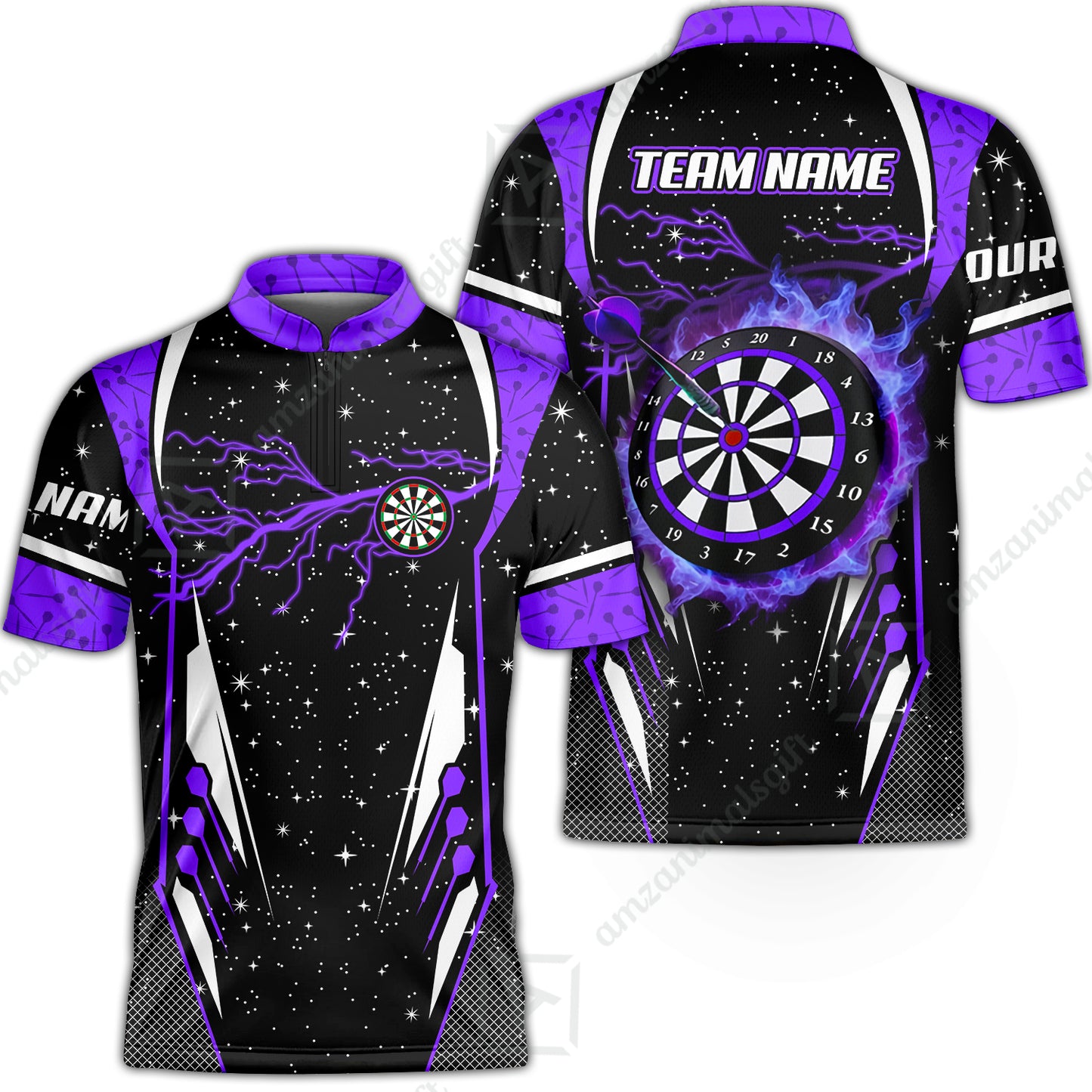 Custom Lightning Glitter Darts Team Unisex Polo Shirts, Customized Name Team Name Darts Team Jerseys Uniform