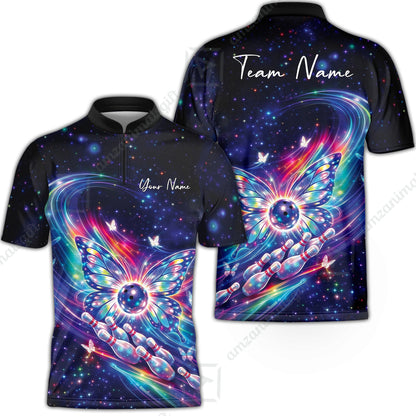 Custom Bowling Jersey Polo Shirt, Spiritual Butterfly Bowling Custom Bowling Jersey Team Shirt For Players With Name & Team Name