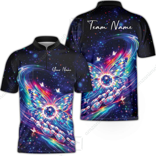 Custom Bowling Jersey Polo Shirt, Spiritual Butterfly Bowling Custom Bowling Jersey Team Shirt For Players With Name & Team Name