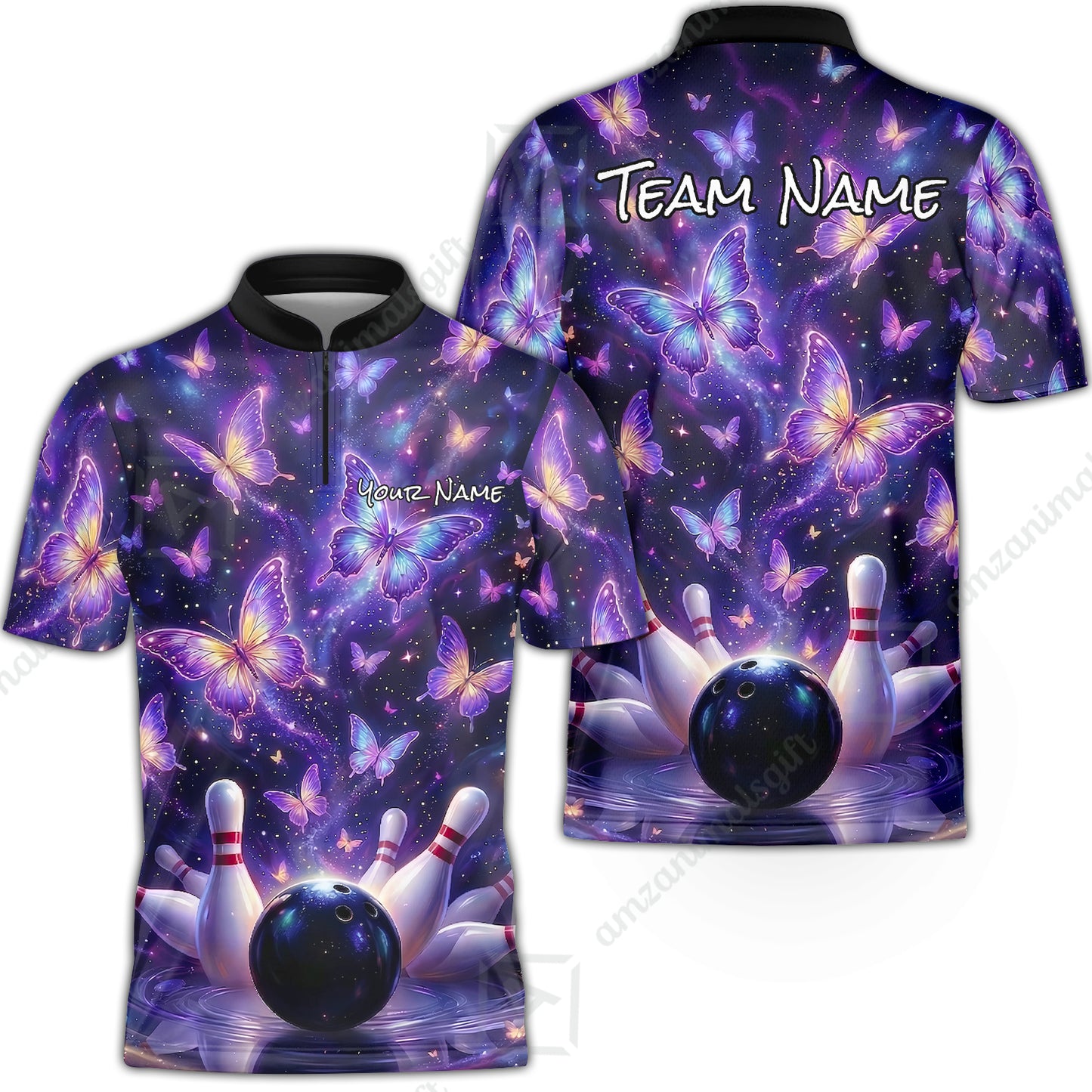 Custom Bowling Jersey Polo Shirt, Galaxy Butterfly Aesthetic Bowling, Custom Bowling Jersey Team Shirt For Players With Name & Team Name