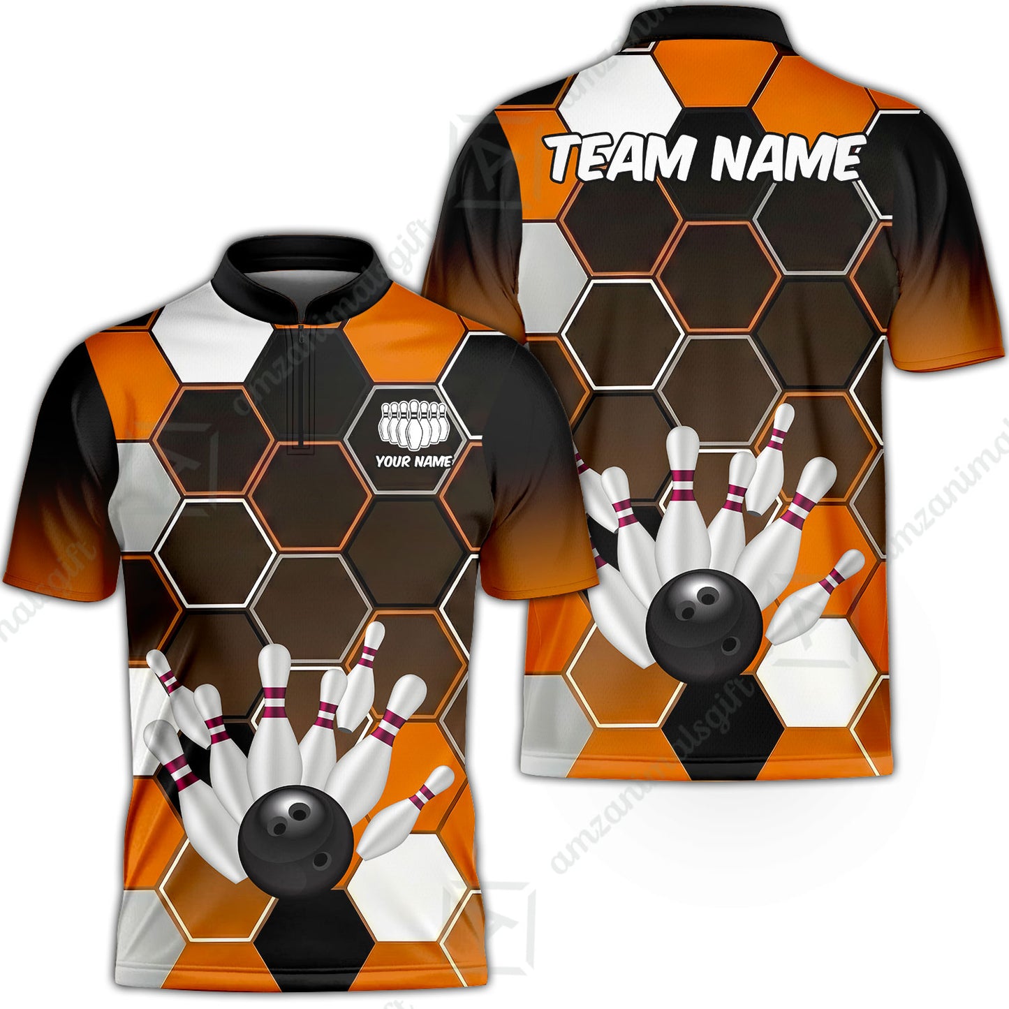 Customized Bowling Unisex Polo Shirt, Hexagon Pattern Bowling, Bowling Uniform - Personalized Name Team Name For Bowlers