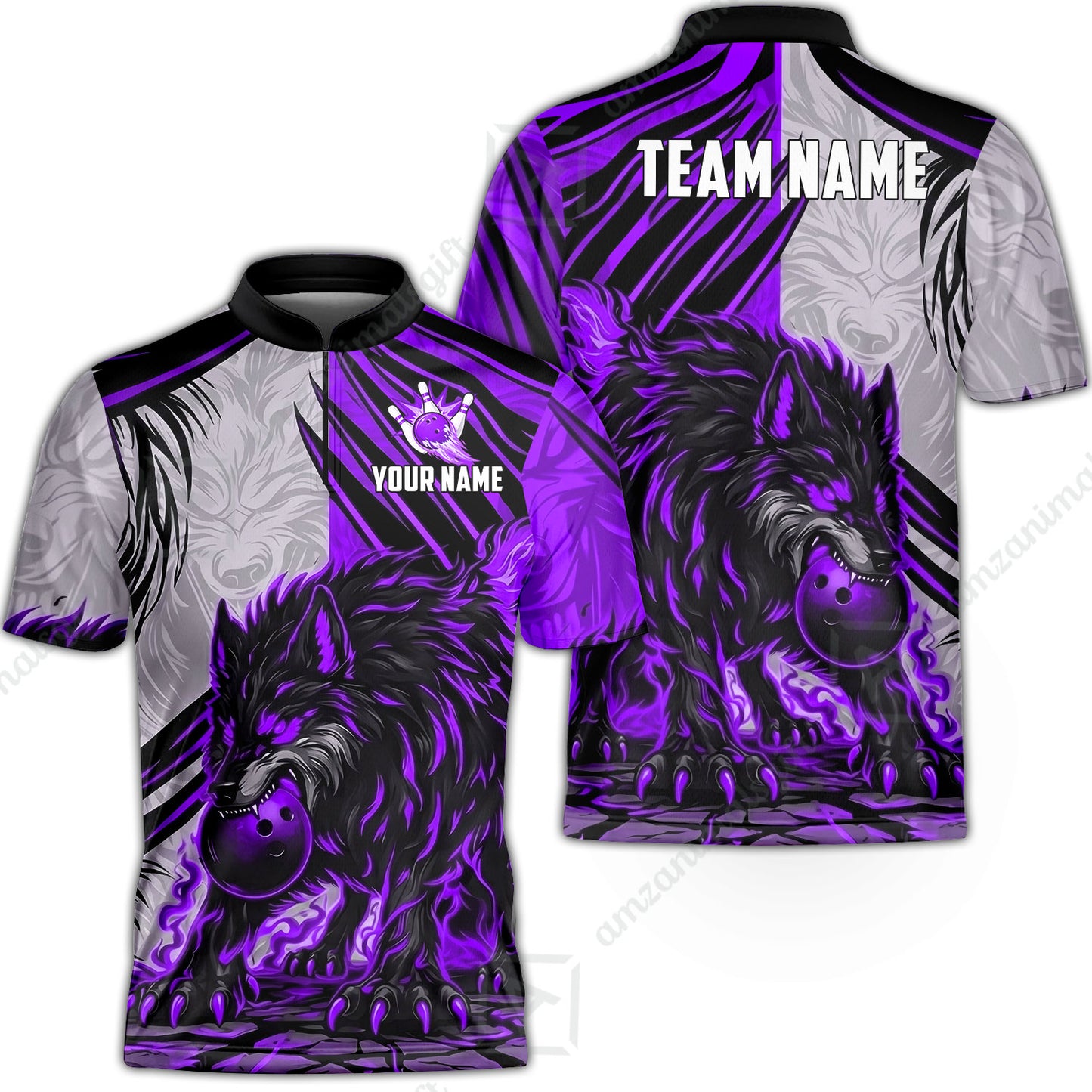 Custom Bowling Jersey Polo Shirt, Lone Wolf Strike & Emerald Frost, Custom Bowling Jersey Team Shirt For Players With Name & Team Name