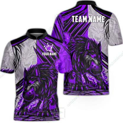Custom Bowling Jersey Polo Shirt, Lone Wolf Strike & Emerald Frost, Custom Bowling Jersey Team Shirt For Players With Name & Team Name