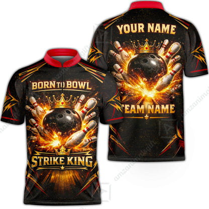 Custom Bowling Jersey Polo Shirt, Born to Bowl King Bowling, Custom Bowling Jersey Team Shirt With Name & Team Name