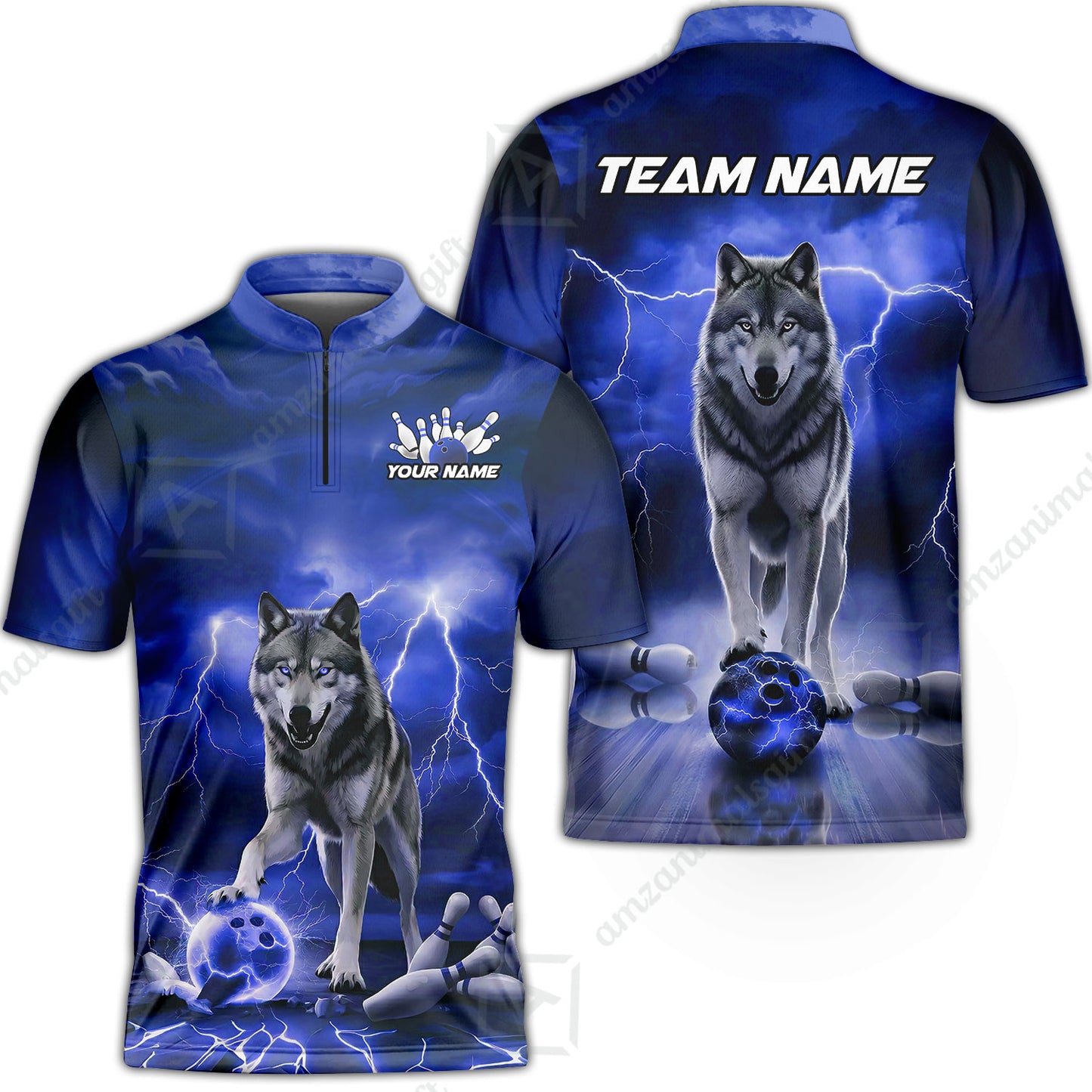 Custom Bowling Jersey Polo Shirt, Electric Wolf Bowling Custom Bowling Jersey Team Shirt For Players With Name & Team Name