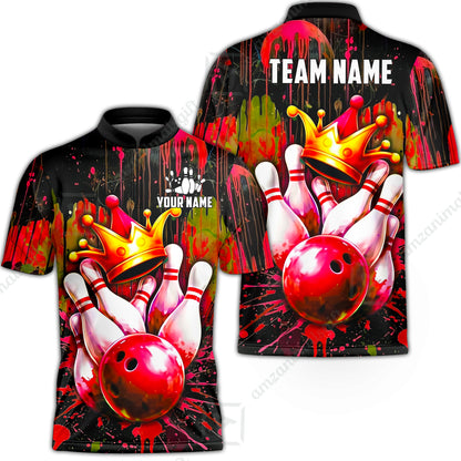 Custom Bowling Jersey Polo Shirt, Neon King Crown, Custom Bowling Jersey Team Shirt For Players With Name and Team Name