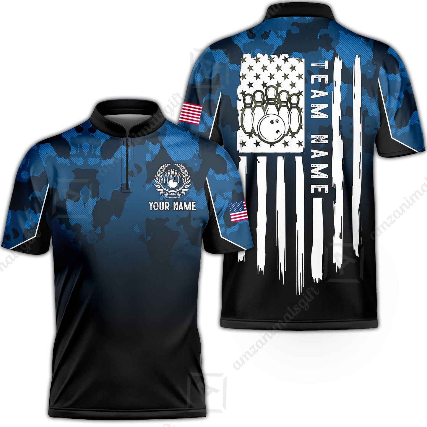 Custom Bowling Jersey Polo Shirt, Tactical Camo Patriotic Flag, Custom Bowling Jersey Team Shirt For Players With Name and Team Name