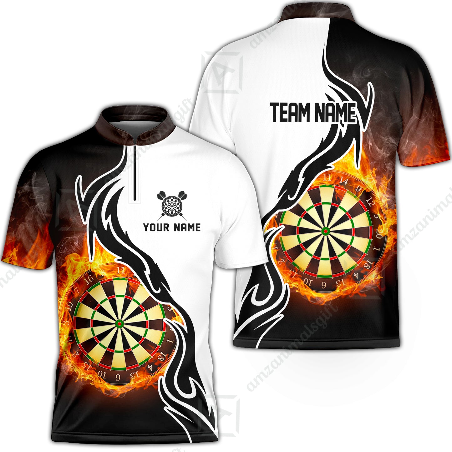 Custom  Fire Pattern Darts Team Jersey Unisex Polo Shirts, Custom flame Pattern Darts Team Jerseys Uniform